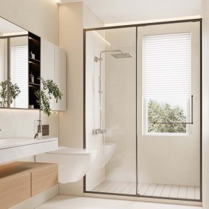 简约美观一字型推拉门淋浴房 干湿分离钢化玻璃浴室隔断