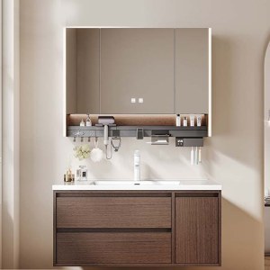 中古风实木浴室柜 陶瓷一体盆卫生间洗漱台柜智能镜卫浴套装