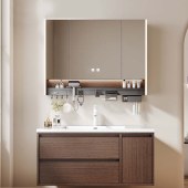 中古风实木浴室柜 陶瓷一体盆卫生间洗漱台柜智能镜卫浴套装