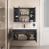 现代简约浴室柜 高级灰与奶油色加厚蜂窝铝材质四边挡水抽屉式洗手盆柜组合