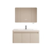 现代简约浴室柜 高级灰与奶油色加厚蜂窝铝材质四边挡水抽屉式洗手盆柜组合