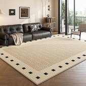 法式复古波斯绒地毯 中古风轻奢奶油色免洗短绒地毯