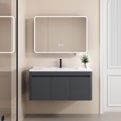 现代简约浴室柜 高级灰与奶油色加厚蜂窝铝材质四边挡水抽屉式洗手盆柜组合