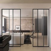 定制极窄推拉门 阳台厨房铝合金隔断门二三联动推拉吊轨玻璃门