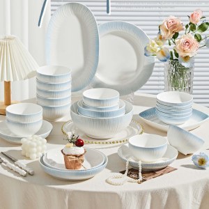 简约渐变釉下彩陶瓷餐具 家用高颜值筷子碗盘碟餐具套装