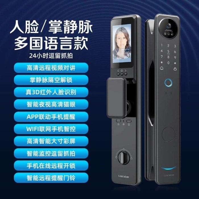 S100A黑色【人脸+掌静脉+wifi远程开+指纹+密码+门卡+钥匙+临时密码】