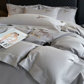 轻奢秋冬加厚轻磨毛四件套超柔长绒棉绣花简约纯色床上用品家纺