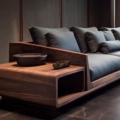 新中式黑胡桃木沙发 中古风客厅直排沙发储物艺沙发