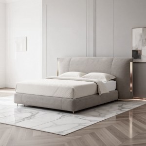 意式轻奢磨砂布软床 主卧双人床金属饰边设计师床宽屏床