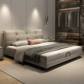 现代极简真皮床主泡芙风软包头层牛皮 双人床