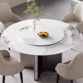 圆形岩板餐桌现代简约实木全托底板家用意式极简高端带转盘圆餐桌