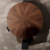 意式极简胡桃色木纹圆形茶几现代客厅设计师款茶几组合