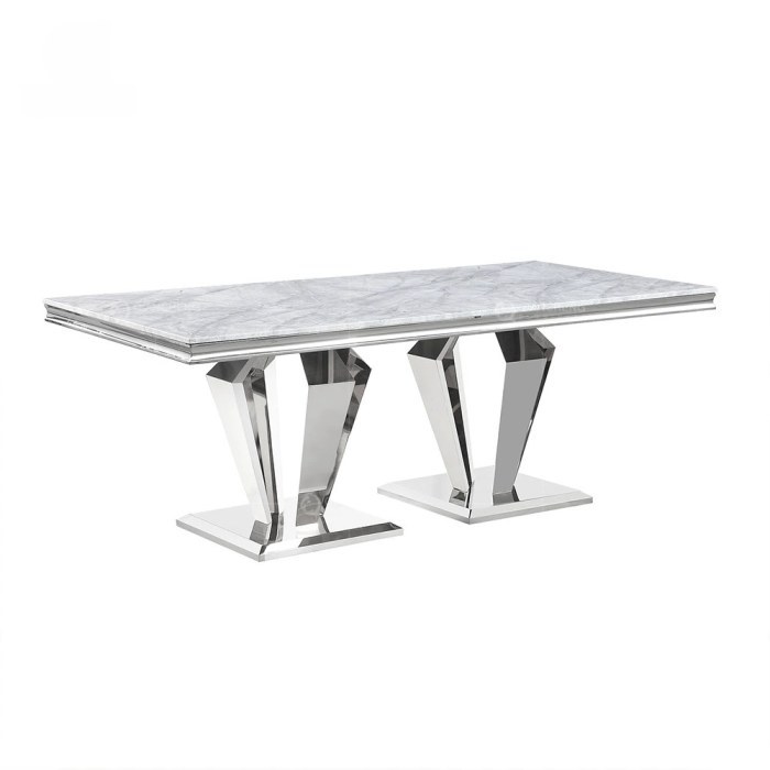 长餐桌2.0M【亮银不锈钢+大理石桌面】