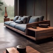 新中式黑胡桃木沙发 中古风客厅直排沙发储物艺沙发