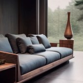 新中式黑胡桃木沙发 中古风客厅直排沙发储物艺沙发