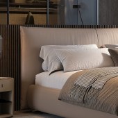 意式轻奢真皮牛皮床 极简风高靠背软包主卧1.8M床双人大床头层牛皮床