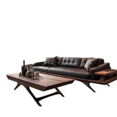 新中式黑胡桃木沙发 轻奢实木直排高档客厅别墅