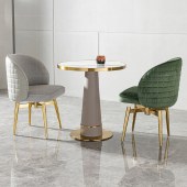 意式轻奢岩板小圆桌 现代咖啡厅洽谈区桌椅接待不锈钢洽谈桌