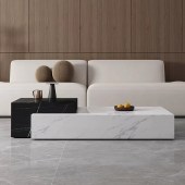 现代简约岩板组合茶几 客厅家用长方形高低茶桌高端茶台