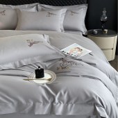 轻奢秋冬加厚轻磨毛四件套超柔长绒棉绣花简约纯色床上用品家纺