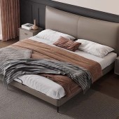 意式新款超薄床头真皮床 现代简约主卧双人高端皮艺床