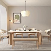 简约原木风白蜡木岩板餐桌 家用小户型长方形大象腿餐桌椅组合