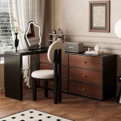 复古风实木梳妆台卧室胡桃木中古风化妆桌斗柜一体家具