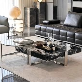 意式极简大理石茶几 现代大小户型客厅轻奢高级方茶几组合