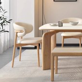 简约原木风白蜡木岩板餐桌 家用小户型长方形大象腿餐桌椅组合