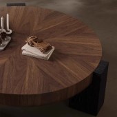 意式极简胡桃色木纹圆形茶几现代客厅设计师款茶几组合