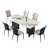 意式简约天然彩晶石餐桌椅组合 现代简约高级感大理石微晶石餐桌