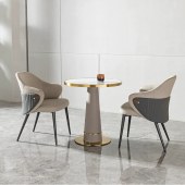 意式轻奢岩板小圆桌 现代咖啡厅洽谈区桌椅接待不锈钢洽谈桌