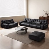 意式极简大黑熊沙发 现代装饰客厅头层牛皮高靠背黑色皮艺沙发定制