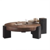 意式极简胡桃色木纹圆形茶几现代客厅设计师款茶几组合