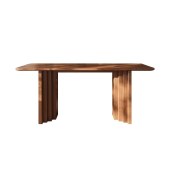 复古风实木岩板餐桌 长方形胡桃木色家用餐桌餐椅