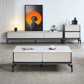 现代简约岩板实木电视柜茶几组合客厅地柜电视机柜