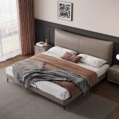 意式新款超薄床头真皮床 现代简约主卧双人高端皮艺床