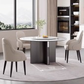 圆形岩板餐桌现代简约实木全托底板家用意式极简高端带转盘圆餐桌