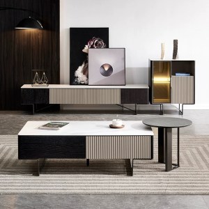 意式简约电视柜茶几组合 现代客厅岩板地柜边几