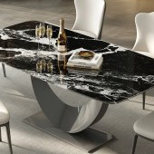 意式轻奢微晶石餐桌 现代高端奢石家用别墅天然石餐桌