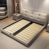 现代极简真皮床主泡芙风软包头层牛皮 双人床