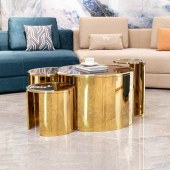 意式玻璃圆形茶几 家用现代轻奢客厅高级高低组合不锈钢套几