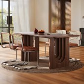 复古风实木岩板餐桌 长方形胡桃木色家用餐桌餐椅