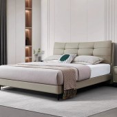 现代极简真皮床主泡芙风软包头层牛皮 双人床