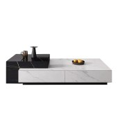 现代简约岩板组合茶几 客厅家用长方形高低茶桌高端茶台