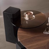 意式极简胡桃色木纹圆形茶几现代客厅设计师款茶几组合