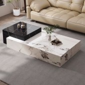 现代简约岩板组合茶几 客厅家用长方形高低茶桌高端茶台