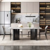 意式简约天然彩晶石餐桌椅组合 现代简约高级感大理石微晶石餐桌