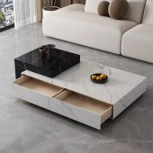 现代简约岩板组合茶几 客厅家用长方形高低茶桌高端茶台