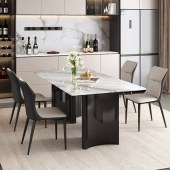 意式简约天然彩晶石餐桌椅组合 现代简约高级感大理石微晶石餐桌